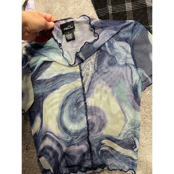 Womens Juniors 3 Mesh Crop Tops Designs Plaid Purple Black Blue Size XS - Picture 3 of 4